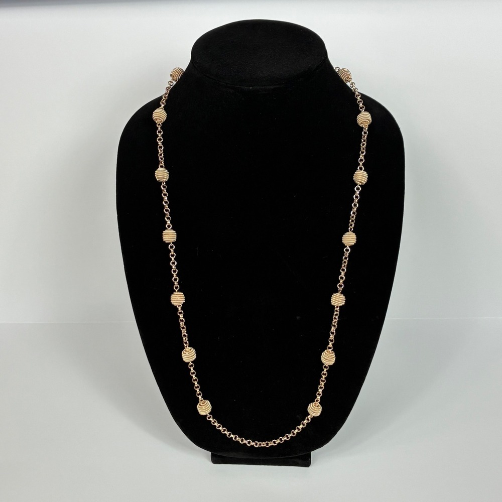 Rain Jewelry Necklace Rose Gold Tone Textured Wire Coil Bead Station Long
